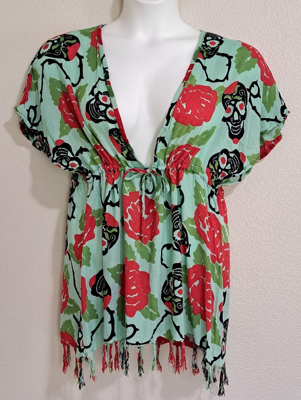 Maya Pareos Beach Swim Cover Up Skulls Roses